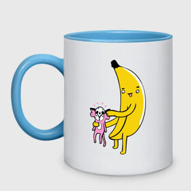 Кружка двухцветная с принтом Мстительный банан в Санкт-Петербурге, керамика | объем — 330 мл, диаметр — 80 мм. Цветная ручка и кайма сверху, в некоторых цветах — вся внутренняя часть | Тематика изображения на принте: bananes | мартышка | обезьяна | фрукты