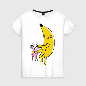 Женская футболка хлопок с принтом Мстительный банан в Санкт-Петербурге, 100% хлопок | прямой крой, круглый вырез горловины, длина до линии бедер, слегка спущенное плечо | bananes | мартышка | обезьяна | фрукты