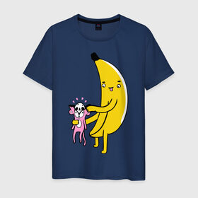 Мужская футболка хлопок с принтом Мстительный банан в Санкт-Петербурге, 100% хлопок | прямой крой, круглый вырез горловины, длина до линии бедер, слегка спущенное плечо. | Тематика изображения на принте: bananes | мартышка | обезьяна | фрукты