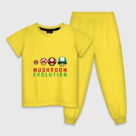 Детская пижама хлопок с принтом Mario Mushroom Evolution в Санкт-Петербурге, 100% хлопок |  брюки и футболка прямого кроя, без карманов, на брюках мягкая резинка на поясе и по низу штанин
 | nintendo | марио | нинтендо