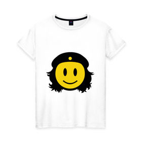 Женская футболка хлопок с принтом Смайл Че Гевара в Санкт-Петербурге, 100% хлопок | прямой крой, круглый вырез горловины, длина до линии бедер, слегка спущенное плечо | che gevara | smile | смайл