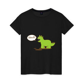Женская футболка хлопок с принтом Динозаврик в Санкт-Петербурге, 100% хлопок | прямой крой, круглый вырез горловины, длина до линии бедер, слегка спущенное плечо | динозавр