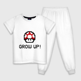 Детская пижама хлопок с принтом Grow up! в Санкт-Петербурге, 100% хлопок |  брюки и футболка прямого кроя, без карманов, на брюках мягкая резинка на поясе и по низу штанин
 | марио