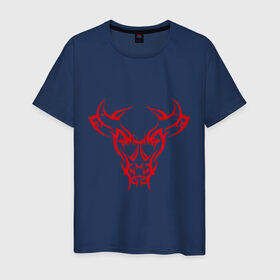 Мужская футболка хлопок с принтом Красный бык в Санкт-Петербурге, 100% хлопок | прямой крой, круглый вырез горловины, длина до линии бедер, слегка спущенное плечо. | бычара | животное | зверь | лоб | рога