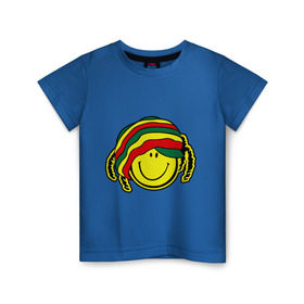 Детская футболка хлопок с принтом Cмайл-растаман в Санкт-Петербурге, 100% хлопок | круглый вырез горловины, полуприлегающий силуэт, длина до линии бедер | дреды | настроение | позитив | раста | смайлик | улыбка