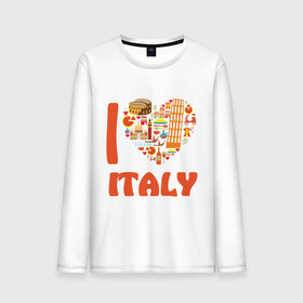 Мужской лонгслив хлопок с принтом Я люблю Италию в Санкт-Петербурге, 100% хлопок |  | Тематика изображения на принте: башня пейзанская | италия | колизей | пицца | я люблю италию