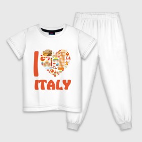 Детская пижама хлопок с принтом Я люблю Италию в Санкт-Петербурге, 100% хлопок |  брюки и футболка прямого кроя, без карманов, на брюках мягкая резинка на поясе и по низу штанин
 | башня пейзанская | италия | колизей | пицца | я люблю италию