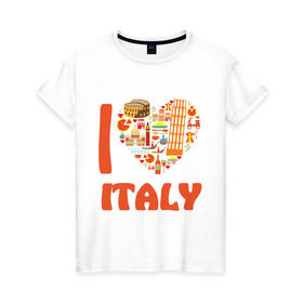 Женская футболка хлопок с принтом Я люблю Италию в Санкт-Петербурге, 100% хлопок | прямой крой, круглый вырез горловины, длина до линии бедер, слегка спущенное плечо | башня пейзанская | италия | колизей | пицца | я люблю италию
