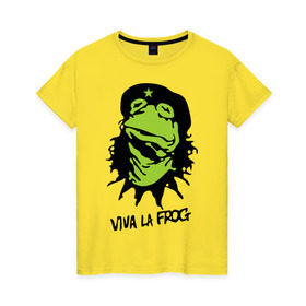 Женская футболка хлопок с принтом Viva la Frog в Санкт-Петербурге, 100% хлопок | прямой крой, круглый вырез горловины, длина до линии бедер, слегка спущенное плечо | frog | viva la frog | viva лягушка | лягушка | лягушка чегевара