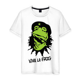 Мужская футболка хлопок с принтом Viva la Frog в Санкт-Петербурге, 100% хлопок | прямой крой, круглый вырез горловины, длина до линии бедер, слегка спущенное плечо. | frog | viva la frog | viva лягушка | лягушка | лягушка чегевара