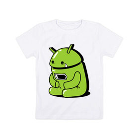 Детская футболка хлопок с принтом Андроид плачет в Санкт-Петербурге, 100% хлопок | круглый вырез горловины, полуприлегающий силуэт, длина до линии бедер | Тематика изображения на принте: android | андроид | андроид плачет
