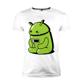 Мужская футболка премиум с принтом Андроид плачет в Санкт-Петербурге, 92% хлопок, 8% лайкра | приталенный силуэт, круглый вырез ворота, длина до линии бедра, короткий рукав | android | андроид | андроид плачет