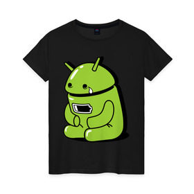 Женская футболка хлопок с принтом Андроид плачет в Санкт-Петербурге, 100% хлопок | прямой крой, круглый вырез горловины, длина до линии бедер, слегка спущенное плечо | android | андроид | андроид плачет