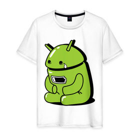 Мужская футболка хлопок с принтом Андроид плачет в Санкт-Петербурге, 100% хлопок | прямой крой, круглый вырез горловины, длина до линии бедер, слегка спущенное плечо. | Тематика изображения на принте: android | андроид | андроид плачет