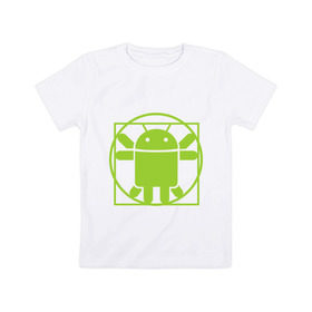 Детская футболка хлопок с принтом Андроид давинчи в Санкт-Петербурге, 100% хлопок | круглый вырез горловины, полуприлегающий силуэт, длина до линии бедер | android | андроид давинчи | давинчи