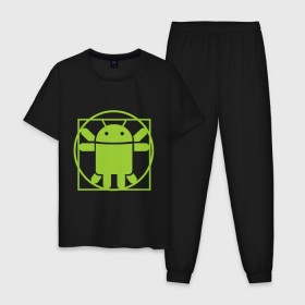 Мужская пижама хлопок с принтом Андроид давинчи в Санкт-Петербурге, 100% хлопок | брюки и футболка прямого кроя, без карманов, на брюках мягкая резинка на поясе и по низу штанин
 | Тематика изображения на принте: android | андроид давинчи | давинчи