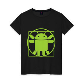 Женская футболка хлопок с принтом Андроид давинчи в Санкт-Петербурге, 100% хлопок | прямой крой, круглый вырез горловины, длина до линии бедер, слегка спущенное плечо | android | андроид давинчи | давинчи