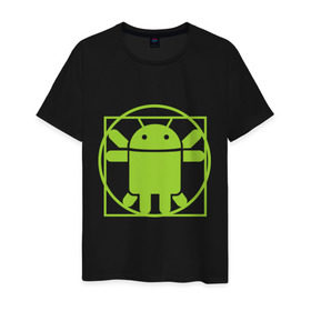 Мужская футболка хлопок с принтом Андроид давинчи в Санкт-Петербурге, 100% хлопок | прямой крой, круглый вырез горловины, длина до линии бедер, слегка спущенное плечо. | Тематика изображения на принте: android | андроид давинчи | давинчи