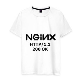 Мужская футболка хлопок с принтом nginx 200 OK в Санкт-Петербурге, 100% хлопок | прямой крой, круглый вырез горловины, длина до линии бедер, слегка спущенное плечо. | nginx | админам | администраторам | для админа | профессии | сервера | системным администраторам