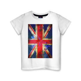 Детская футболка хлопок с принтом Флаг Британии в цветах в Санкт-Петербурге, 100% хлопок | круглый вырез горловины, полуприлегающий силуэт, длина до линии бедер | англия | британский флаг | великобритания | флаг великобритании