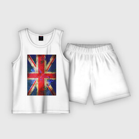 Детская пижама с шортами хлопок с принтом Флаг Британии в цветах в Санкт-Петербурге,  |  | Тематика изображения на принте: англия | британский флаг | великобритания | флаг великобритании