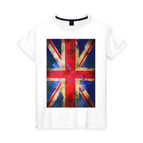Женская футболка хлопок с принтом Флаг Британии в цветах в Санкт-Петербурге, 100% хлопок | прямой крой, круглый вырез горловины, длина до линии бедер, слегка спущенное плечо | англия | британский флаг | великобритания | флаг великобритании