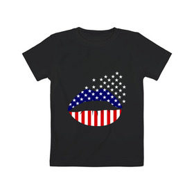 Детская футболка хлопок с принтом Американские губы в Санкт-Петербурге, 100% хлопок | круглый вырез горловины, полуприлегающий силуэт, длина до линии бедер | американский флаг | губы | флаг америки | флаг сша
