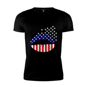 Мужская футболка премиум с принтом Американские губы в Санкт-Петербурге, 92% хлопок, 8% лайкра | приталенный силуэт, круглый вырез ворота, длина до линии бедра, короткий рукав | американский флаг | губы | флаг америки | флаг сша