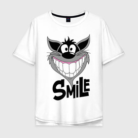 Мужская футболка хлопок Oversize с принтом Улыбка Smile в Санкт-Петербурге, 100% хлопок | свободный крой, круглый ворот, “спинка” длиннее передней части | smile | волк | смайл | смайлик | улыбка