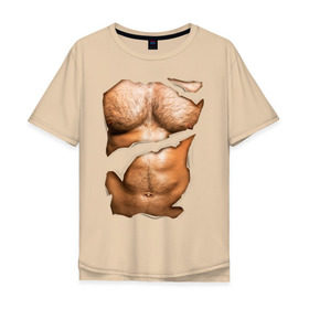 Мужская футболка хлопок Oversize с принтом Мужской пресс в Санкт-Петербурге, 100% хлопок | свободный крой, круглый ворот, “спинка” длиннее передней части | body | волосатая грудь | волосатое тело | мужское тело | тело | торс
