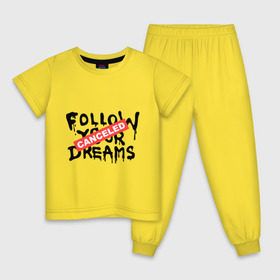 Детская пижама хлопок с принтом Follow your Dreams в Санкт-Петербурге, 100% хлопок |  брюки и футболка прямого кроя, без карманов, на брюках мягкая резинка на поясе и по низу штанин
 | Тематика изображения на принте: banksy | dreams | follow your | follow your dreams | бенкси | бэнкси | графити | граффити | мечты | следовать вашей мечты | стрит арт | стритарт