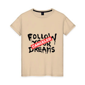 Женская футболка хлопок с принтом Follow your Dreams в Санкт-Петербурге, 100% хлопок | прямой крой, круглый вырез горловины, длина до линии бедер, слегка спущенное плечо | banksy | dreams | follow your | follow your dreams | бенкси | бэнкси | графити | граффити | мечты | следовать вашей мечты | стрит арт | стритарт