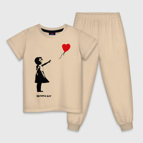 Детская пижама хлопок с принтом Девочка с шариком-сердечком в Санкт-Петербурге, 100% хлопок |  брюки и футболка прямого кроя, без карманов, на брюках мягкая резинка на поясе и по низу штанин
 | banksy | бенкси | бэнкси | графити | граффити | девочка с сердечком | девочка с шариком | девочка с шариком сердечком | стрит арт | стритарт