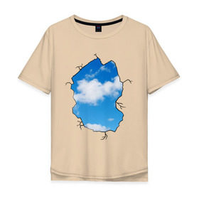 Мужская футболка хлопок Oversize с принтом Небо. Бэнкси в Санкт-Петербурге, 100% хлопок | свободный крой, круглый ворот, “спинка” длиннее передней части | banksy | бенкси | бэнкси | графити | граффити | небо | облака | облако | стрит арт | стритарт