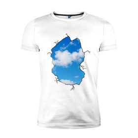 Мужская футболка премиум с принтом Небо. Бэнкси в Санкт-Петербурге, 92% хлопок, 8% лайкра | приталенный силуэт, круглый вырез ворота, длина до линии бедра, короткий рукав | banksy | бенкси | бэнкси | графити | граффити | небо | облака | облако | стрит арт | стритарт