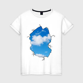 Женская футболка хлопок с принтом Небо. Бэнкси в Санкт-Петербурге, 100% хлопок | прямой крой, круглый вырез горловины, длина до линии бедер, слегка спущенное плечо | banksy | бенкси | бэнкси | графити | граффити | небо | облака | облако | стрит арт | стритарт