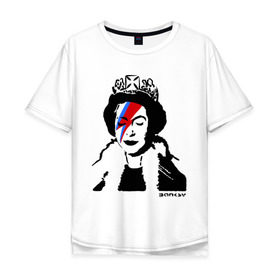 Мужская футболка хлопок Oversize с принтом Елизавета вторая в Санкт-Петербурге, 100% хлопок | свободный крой, круглый ворот, “спинка” длиннее передней части | banksy | английская королева | англия | бенкси | бэнкси | великобритания | графити | граффити | королева | стрит арт | стритарт