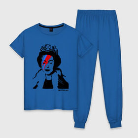 Женская пижама хлопок с принтом Елизавета вторая в Санкт-Петербурге, 100% хлопок | брюки и футболка прямого кроя, без карманов, на брюках мягкая резинка на поясе и по низу штанин | banksy | английская королева | англия | бенкси | бэнкси | великобритания | графити | граффити | королева | стрит арт | стритарт