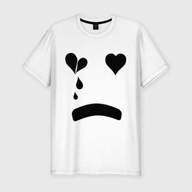 Мужская футболка премиум с принтом Sad smile в Санкт-Петербурге, 92% хлопок, 8% лайкра | приталенный силуэт, круглый вырез ворота, длина до линии бедра, короткий рукав | Тематика изображения на принте: smile | грустный смайлик | сердце | смайл | смайлик
