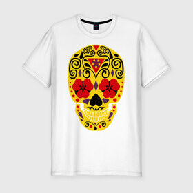 Мужская футболка премиум с принтом Flower Skull в Санкт-Петербурге, 92% хлопок, 8% лайкра | приталенный силуэт, круглый вырез ворота, длина до линии бедра, короткий рукав | skull | цветочный орнамент | цветы | череп | черепа