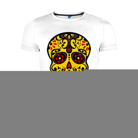 Мужская футболка премиум с принтом Mexican Skull в Санкт-Петербурге, 92% хлопок, 8% лайкра | приталенный силуэт, круглый вырез ворота, длина до линии бедра, короткий рукав | Тематика изображения на принте: skull | латиноамериканский череп | латинос | череп | черепа