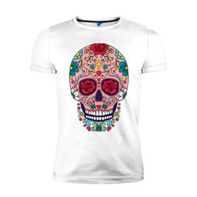 Мужская футболка премиум с принтом Oldschool skull в Санкт-Петербурге, 92% хлопок, 8% лайкра | приталенный силуэт, круглый вырез ворота, длина до линии бедра, короткий рукав | oldschool | skull | олд скул | олдскул | цветочный орнамент | цветы | череп | черепа