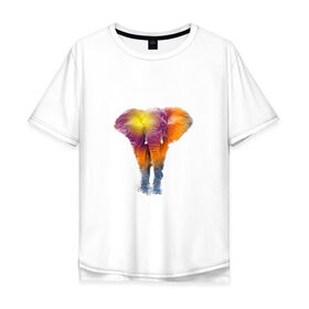 Мужская футболка хлопок Oversize с принтом Слон watercolor в Санкт-Петербурге, 100% хлопок | свободный крой, круглый ворот, “спинка” длиннее передней части | слон