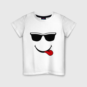 Детская футболка хлопок с принтом Мы на позитиве (язык справа) в Санкт-Петербурге, 100% хлопок | круглый вырез горловины, полуприлегающий силуэт, длина до линии бедер | smile | очки | парные | позитив | смайл
