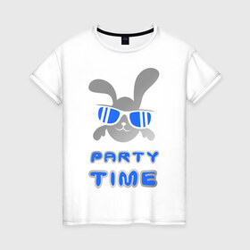 Женская футболка хлопок с принтом It `s party time в Санкт-Петербурге, 100% хлопок | прямой крой, круглый вырез горловины, длина до линии бедер, слегка спущенное плечо | вечеринка | зайчик | заяц | клубные | очки | тусовка