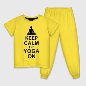 Детская пижама хлопок с принтом Keep calm and yoga on в Санкт-Петербурге, 100% хлопок |  брюки и футболка прямого кроя, без карманов, на брюках мягкая резинка на поясе и по низу штанин
 | йога | ом | спорт