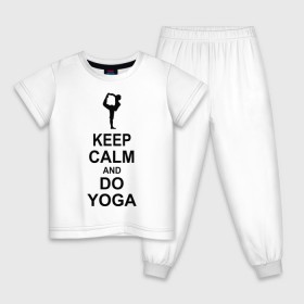 Детская пижама хлопок с принтом Keep calm and do yoga. в Санкт-Петербурге, 100% хлопок |  брюки и футболка прямого кроя, без карманов, на брюках мягкая резинка на поясе и по низу штанин
 | йога | ом | спорт