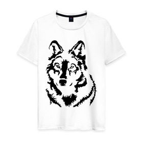 Мужская футболка хлопок с принтом Чёрный волк в Санкт-Петербурге, 100% хлопок | прямой крой, круглый вырез горловины, длина до линии бедер, слегка спущенное плечо. | волчара | волчица | животное | зверь | хищник