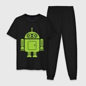 Мужская пижама хлопок с принтом Android-bender. в Санкт-Петербурге, 100% хлопок | брюки и футболка прямого кроя, без карманов, на брюках мягкая резинка на поясе и по низу штанин
 | админам | андроид | бендер | мультик | мультфильм | ос | робот | футурама