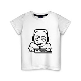 Детская футболка хлопок с принтом Геймер в Санкт-Петербурге, 100% хлопок | круглый вырез горловины, полуприлегающий силуэт, длина до линии бедер | Тематика изображения на принте: игрок | клавиатура | компьютерные игры | мем | человечек